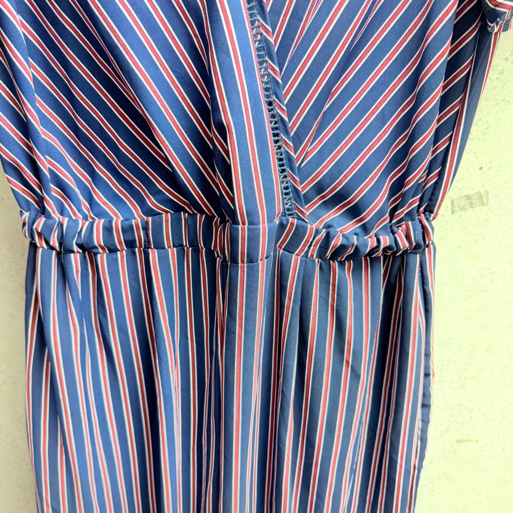 Sienna Sky Large Blue Red Striped V Neck Short Sleeve Elastic Waist Jumpsuit - Picture 8 of 8